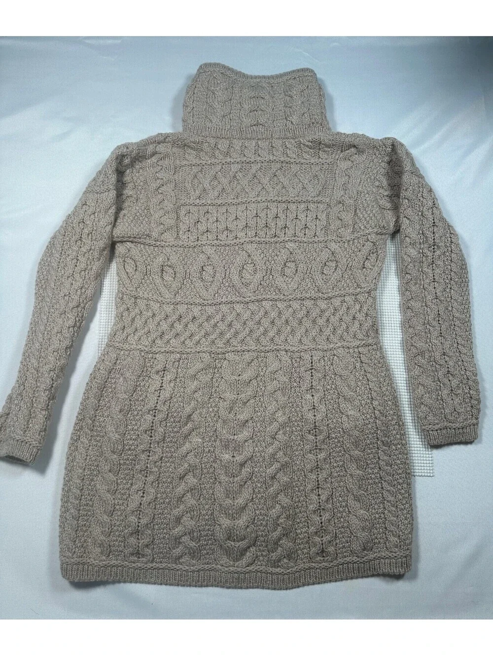 Inis Crafts Irish Merino Wool Cable Knit Dbl Collar FullZip Coat Med(215)